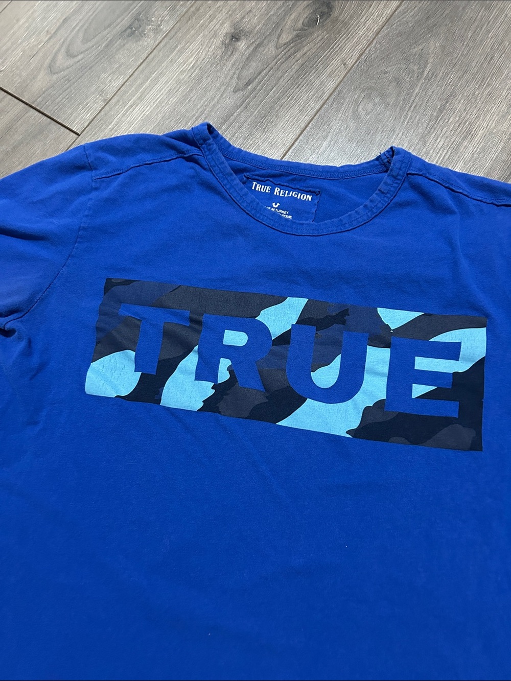 True Religion Royal Blue Graphic 'TRUE' Camo Logo Tee